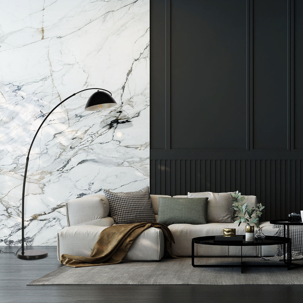 Black Elegance Curved Floor Lamp with Dome Shade 2