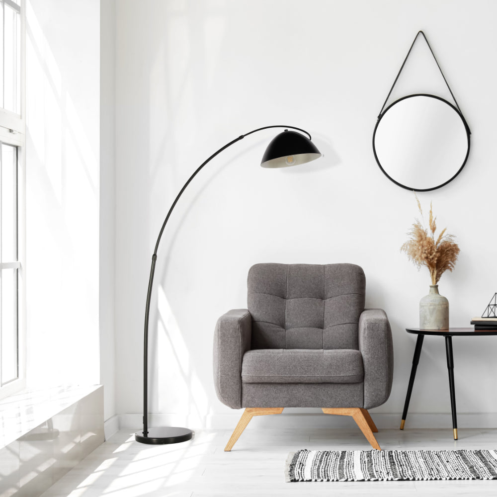 Black Elegance Curved Floor Lamp with Dome Shade 4