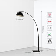 Black Elegance Curved Floor Lamp with Dome Shade 5