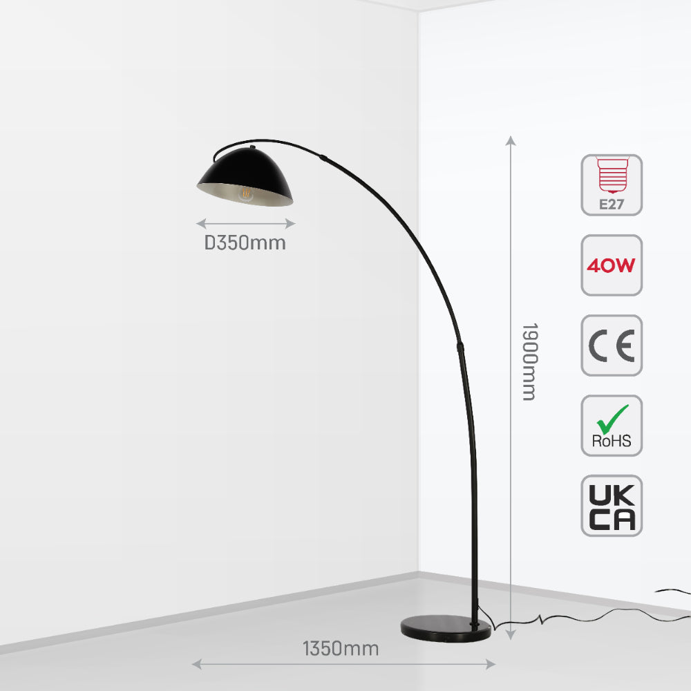 Black Elegance Curved Floor Lamp with Dome Shade 5