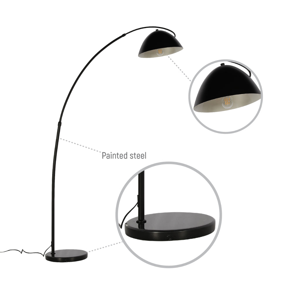 Black Elegance Curved Floor Lamp with Dome Shade 6