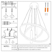A contemporary chandelier featuring intertwining rings and a sleek, cylindrical light source. Installation guide included.