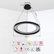 A modern LED ceiling light with a circular design and black finish. It's dimmable with warm/cool light.