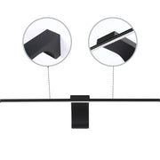 Sleek, modern black LED light fixture with detailed close-ups of the mounting and LED strip.