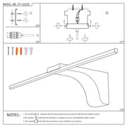 A diagram shows how to install the stylish, modern LED desk lamp. Screws, fixings, and wiring details are included.