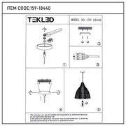 A diagram showing how to assemble a Tekled pendant light (model number 159-18440) with a bulb and woven shade.