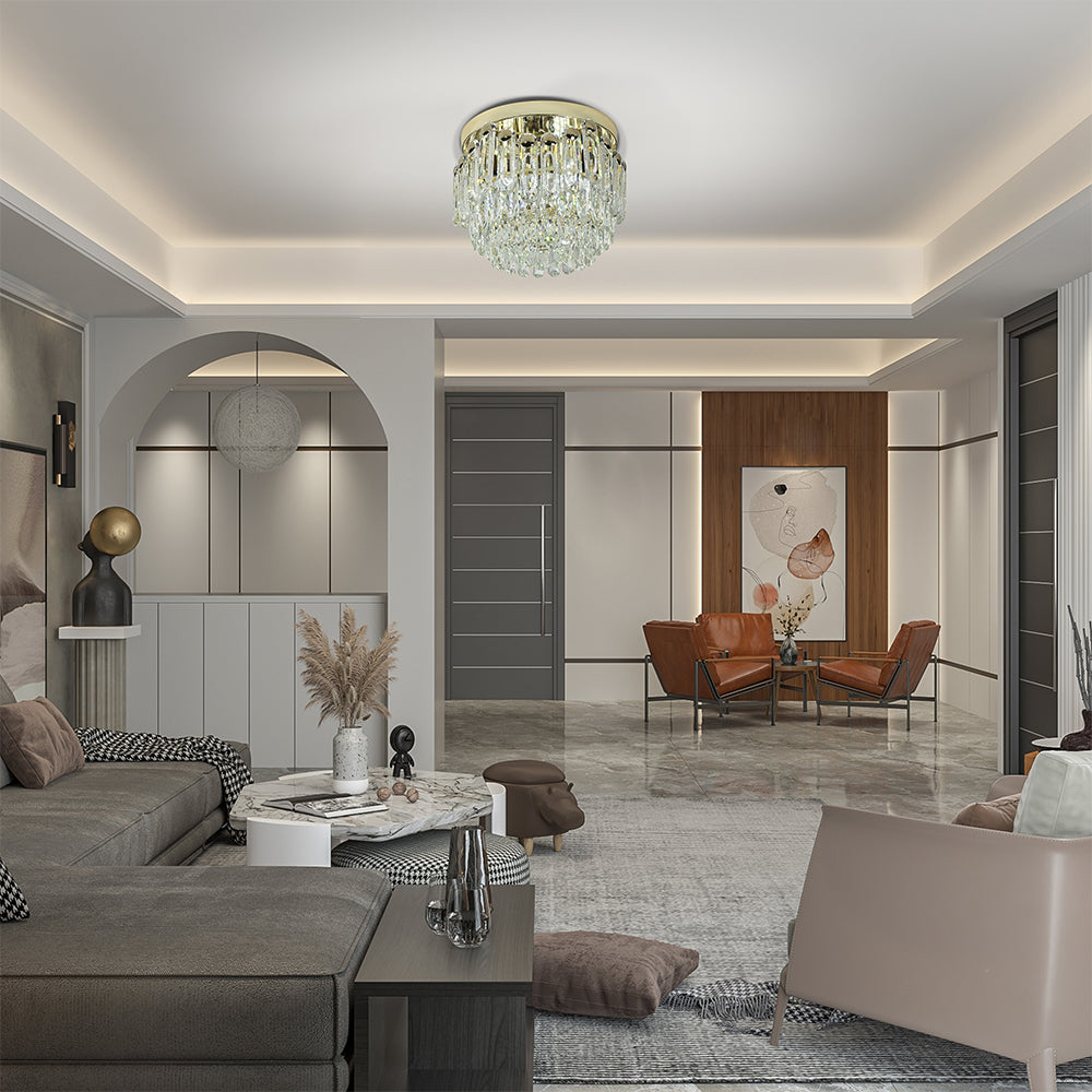 Cascade Crystal Flush Chandelier Ceiling Light | TEKLED