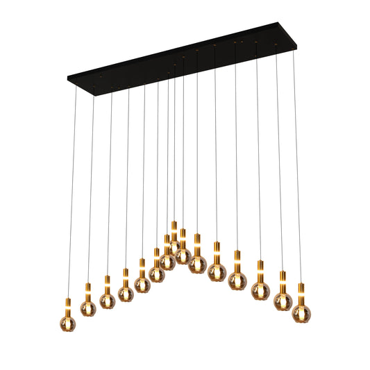 Contemporary pendant light featuring decorative glass globes suspended from a black rectangular ceiling plate.