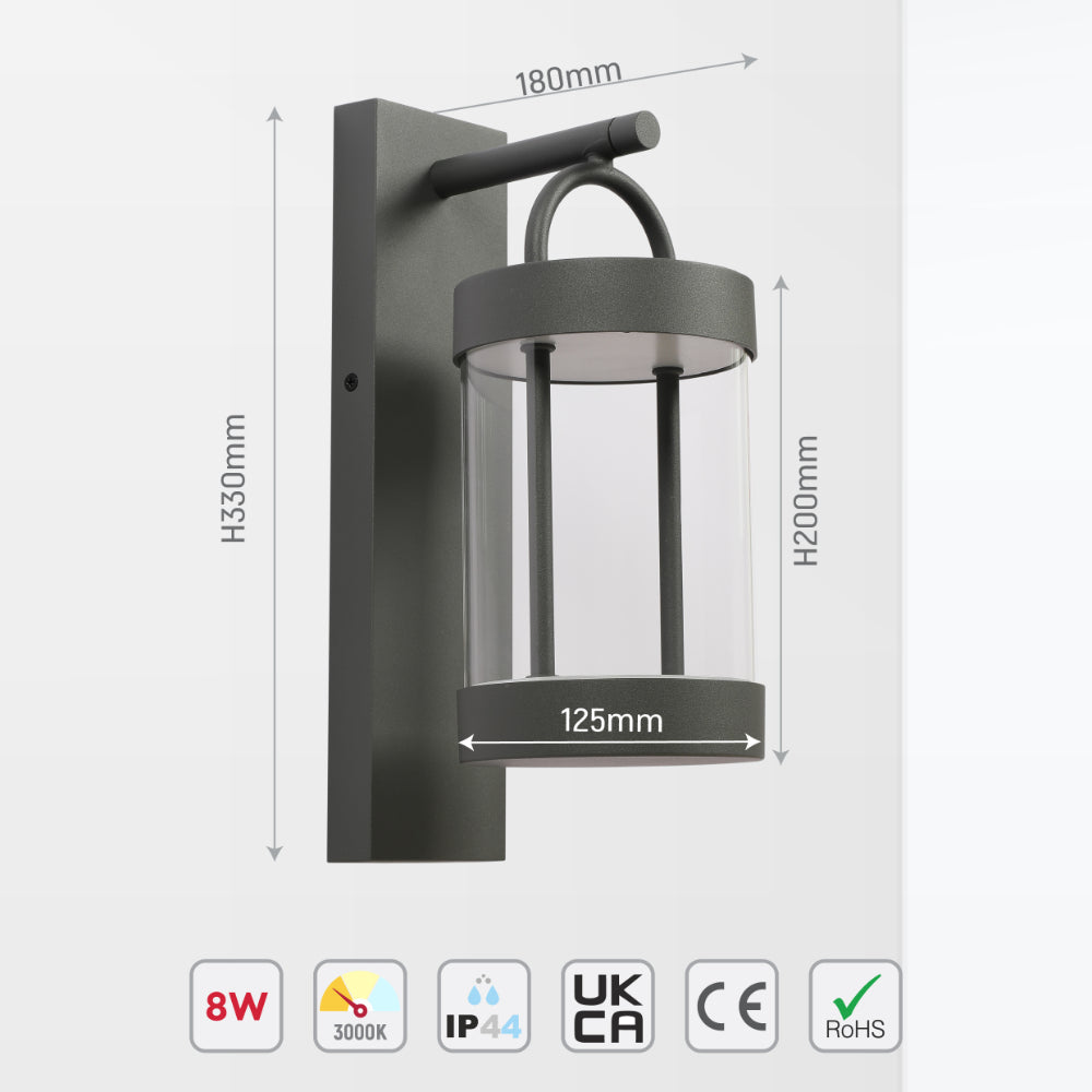 Cassian LED Outdoor Lantern Wall Light 8W 3000K Dark Grey 9