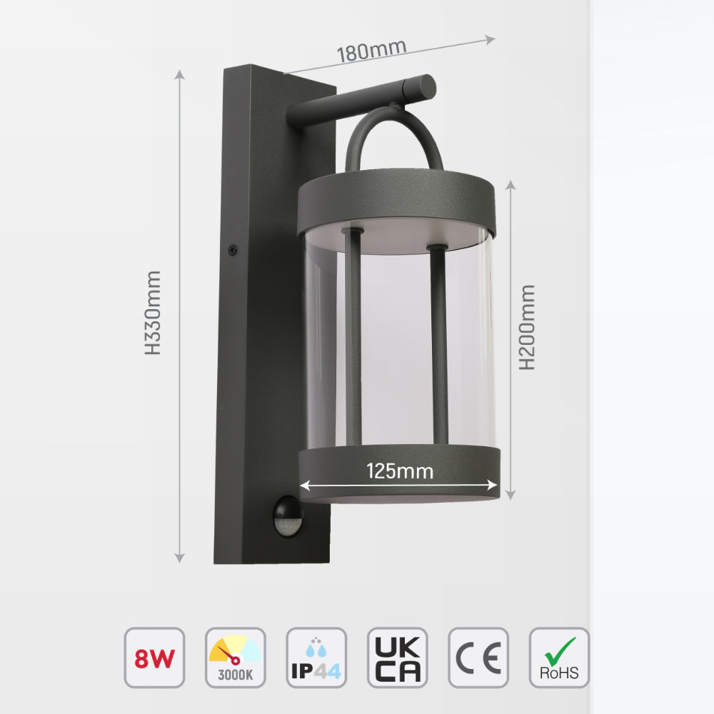 Cassian LED Outdoor Lantern Wall Light 8W 3000K Dark Grey 10