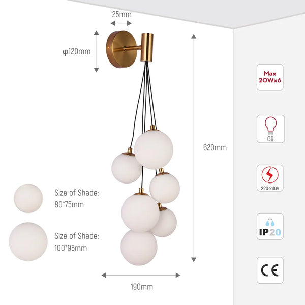 Size and technical specs of the Celestial Cascade Wall Light-151-20054