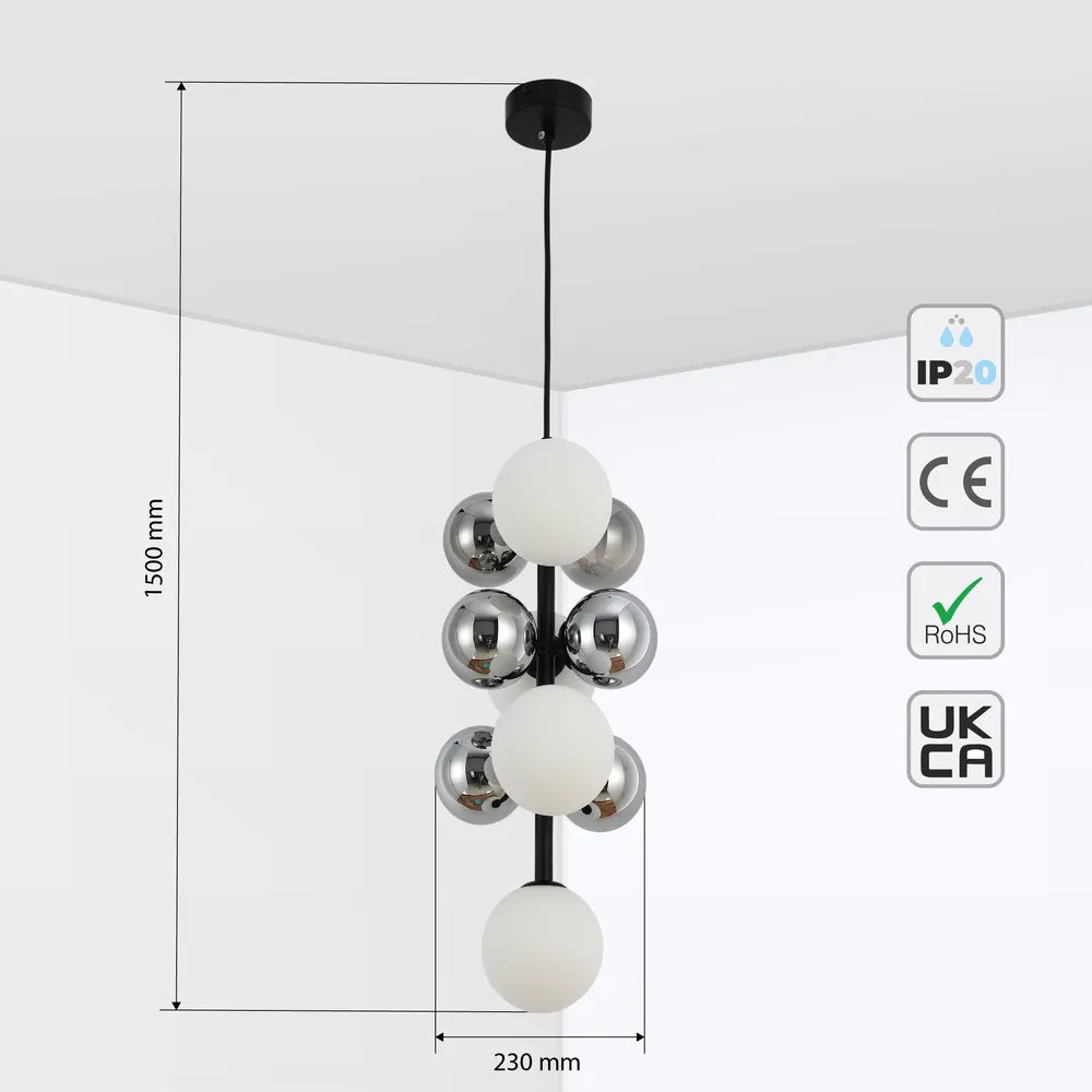 Size and technical specs of the Celestial Cluster Vertical and Horizontal Chandeliers-159-18284