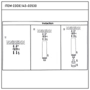 A diagram showing the step-by-step installation of a pendant light fitting, with fixings and ceiling mounts.