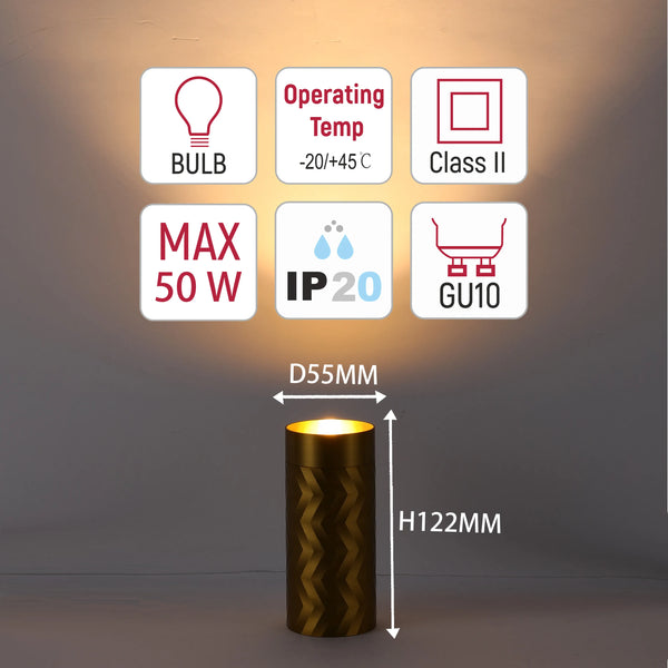 Product information showcasing bulb type, max wattage, operating temperatures, IP rating, class, and dimensions.