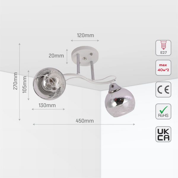 Chrome Metal Partial Mirror Cone Glass Ceiling Light E27 16