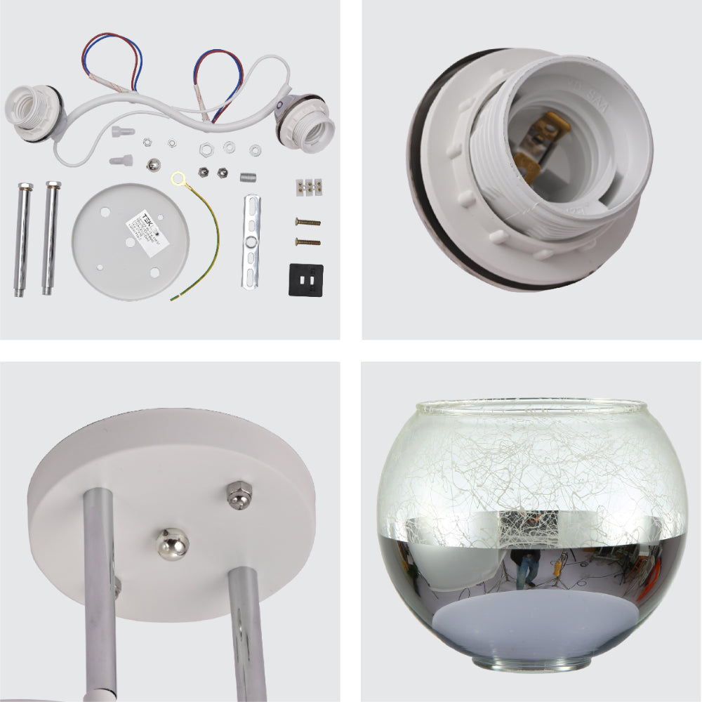 Chrome Metal Partial Mirror Cone Glass Ceiling Light E27 21