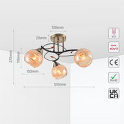 Chrome Metal Partial Mirror Cone Glass Ceiling Light E27 17