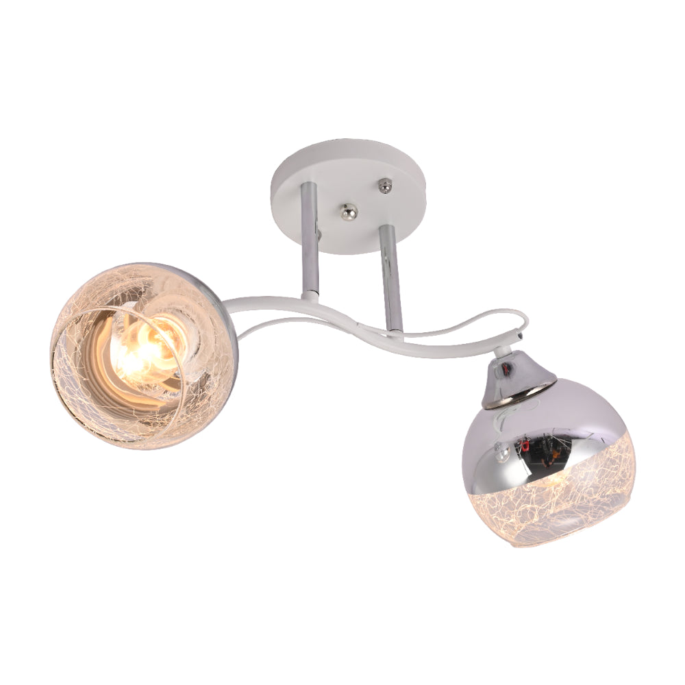 Metal Partial Mirror Cone Glass Ceiling Light White and chrome body 2 lamp