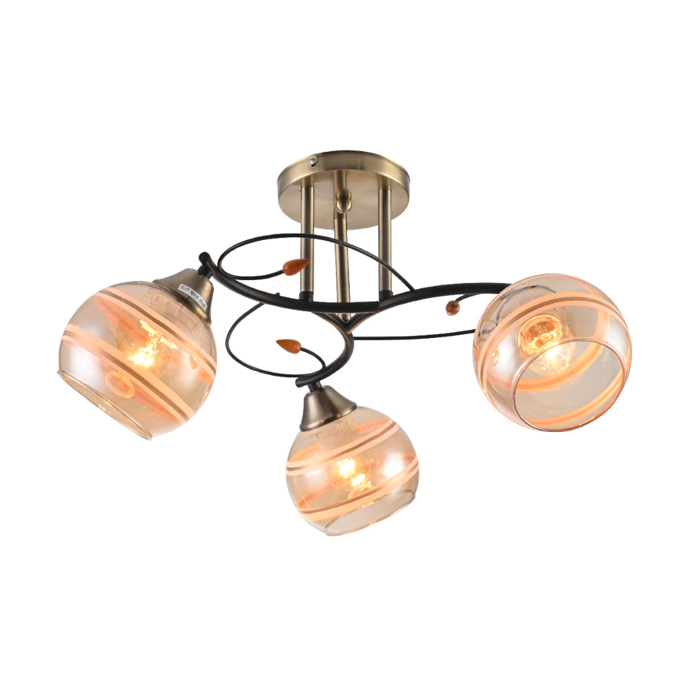Metal Partial  Cone Glass Ceiling Light striped glass with Black and Amber 3 lamps