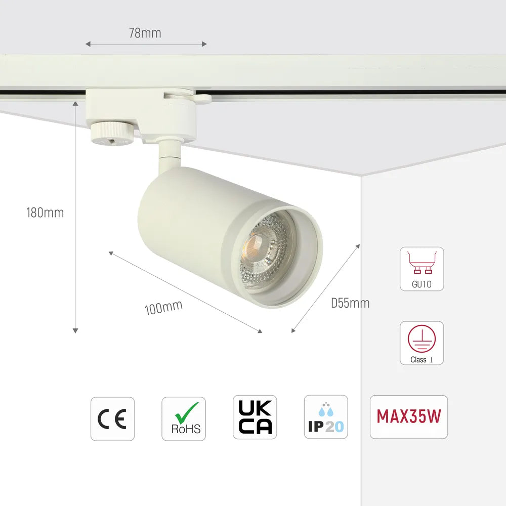 Size and technical specs of the Circular Glow GU10 Track Light Fixture-173-03004