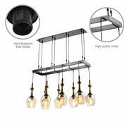 Close up shots of Amber Cone Glass Black Metal Island Chandelier with 8xE27 Fitting | TEKLED 158-19582