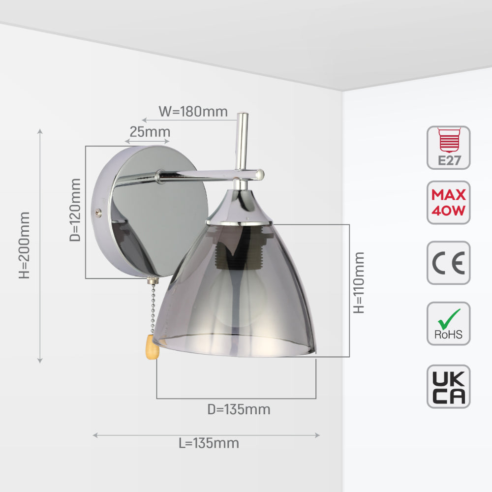 Modern Cone Glass Wall Light E27 with Pull Down Switch 7