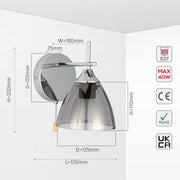 Modern Cone Glass Wall Light E27 with Pull Down Switch