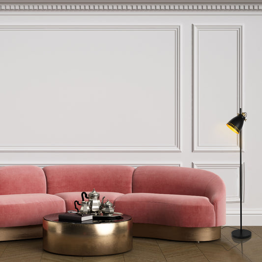Cone-Shaded Floor Lamp with Gold Detailing & Decorative Shade - Versatile Colours 4