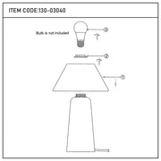 Diagram of a table lamp's assembly with key parts labelled. 'Bulb is not included' is written.