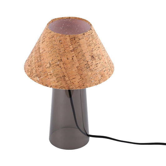 Cork lampshade on a smoky grey base. Modern, stylish lighting for a cosy home ambience.
