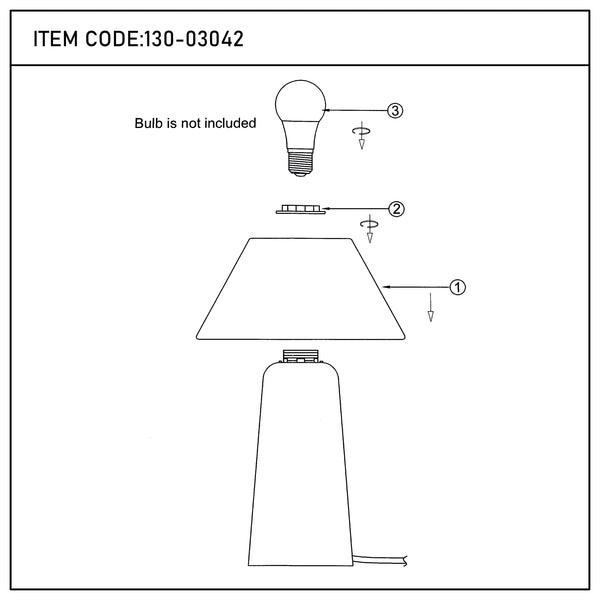 Diagram of a lamp being assembled. The bulb is not included.
