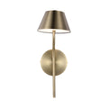 A stylish antique brass wall light with a conical shade, perfect for adding a touch of vintage charm to any room.