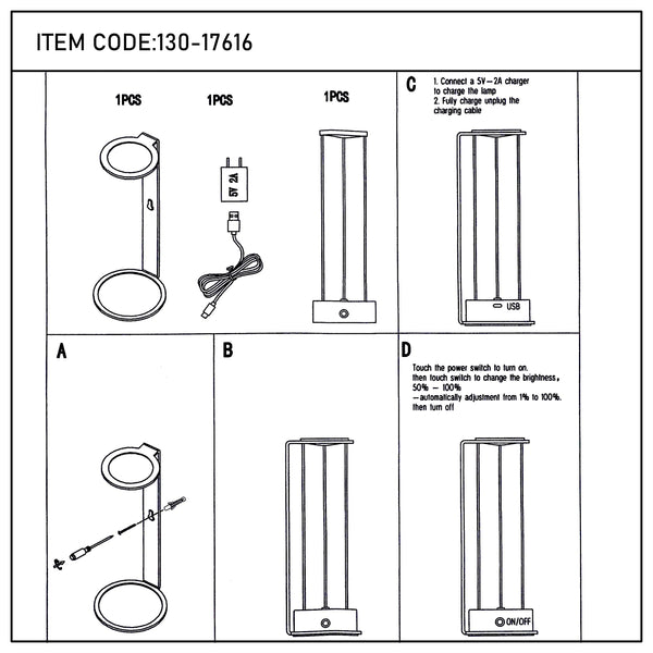 Deconstructed view of light fixture assembly and operating instructions.