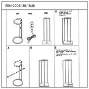 Diagram illustrating assembly and charging instructions for a modern LED lamp.