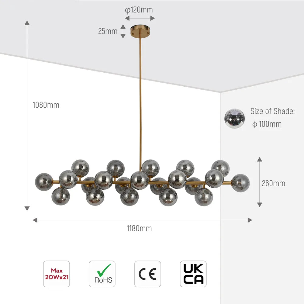 Size and technical specs of the Cosmos Sphere Pendant Chandelier-159-18256