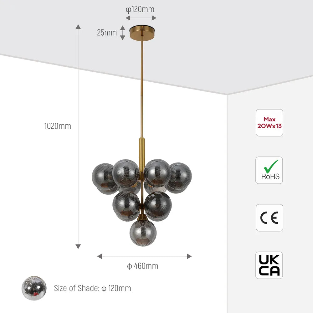 Size and technical specs of the Cosmos Sphere Pendant Chandelier-159-18258