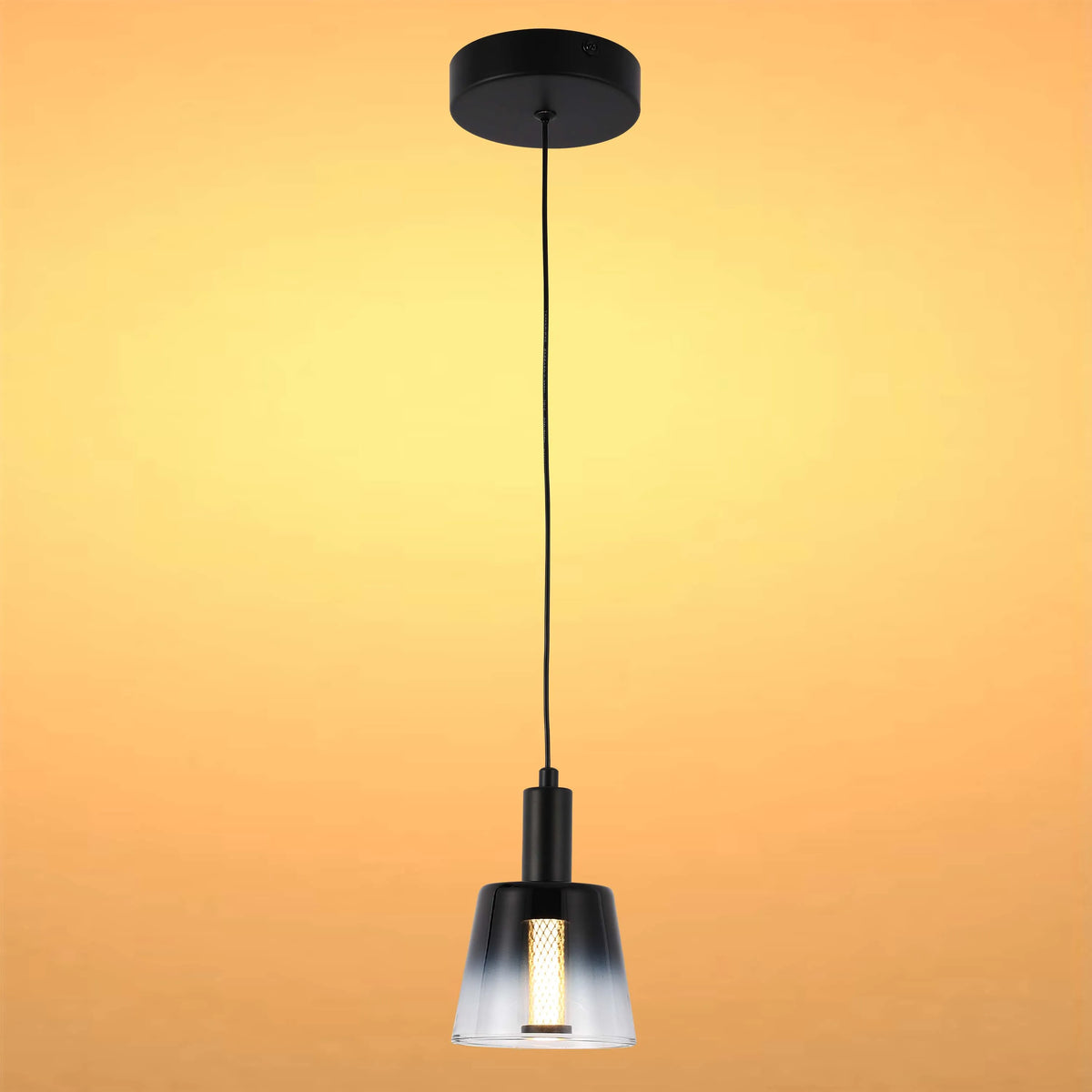 Stylish pendant light with a black finish and a glass shade. Contemporary design for a modern interior.