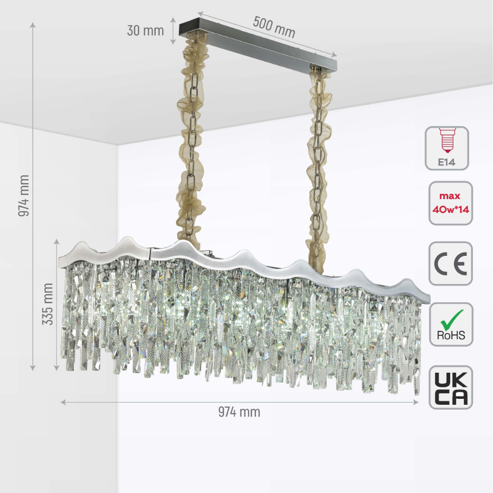 Size and tech specs of Crown Crystal Chandelier Ceiling Light | TEKLED 159-18100