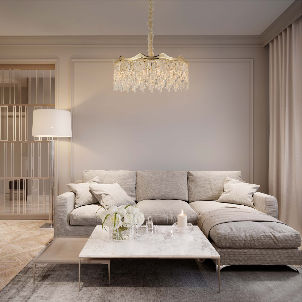 Living room kitchen bedroom use of Crown Crystal Chandelier Ceiling Light | TEKLED 159-18096