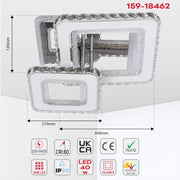 A modern crystal ceiling light with square LED panels. Dimensions: 440mm x 310mm x 135mm.