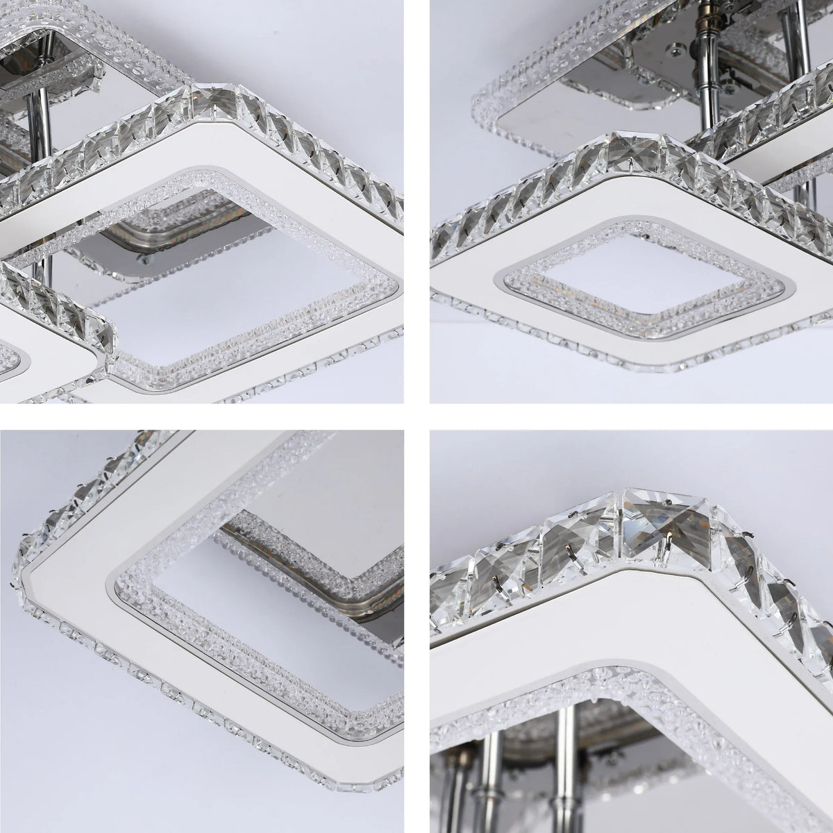 A modern LED ceiling light, adorned with rows of shimmering crystals for a touch of luxury.