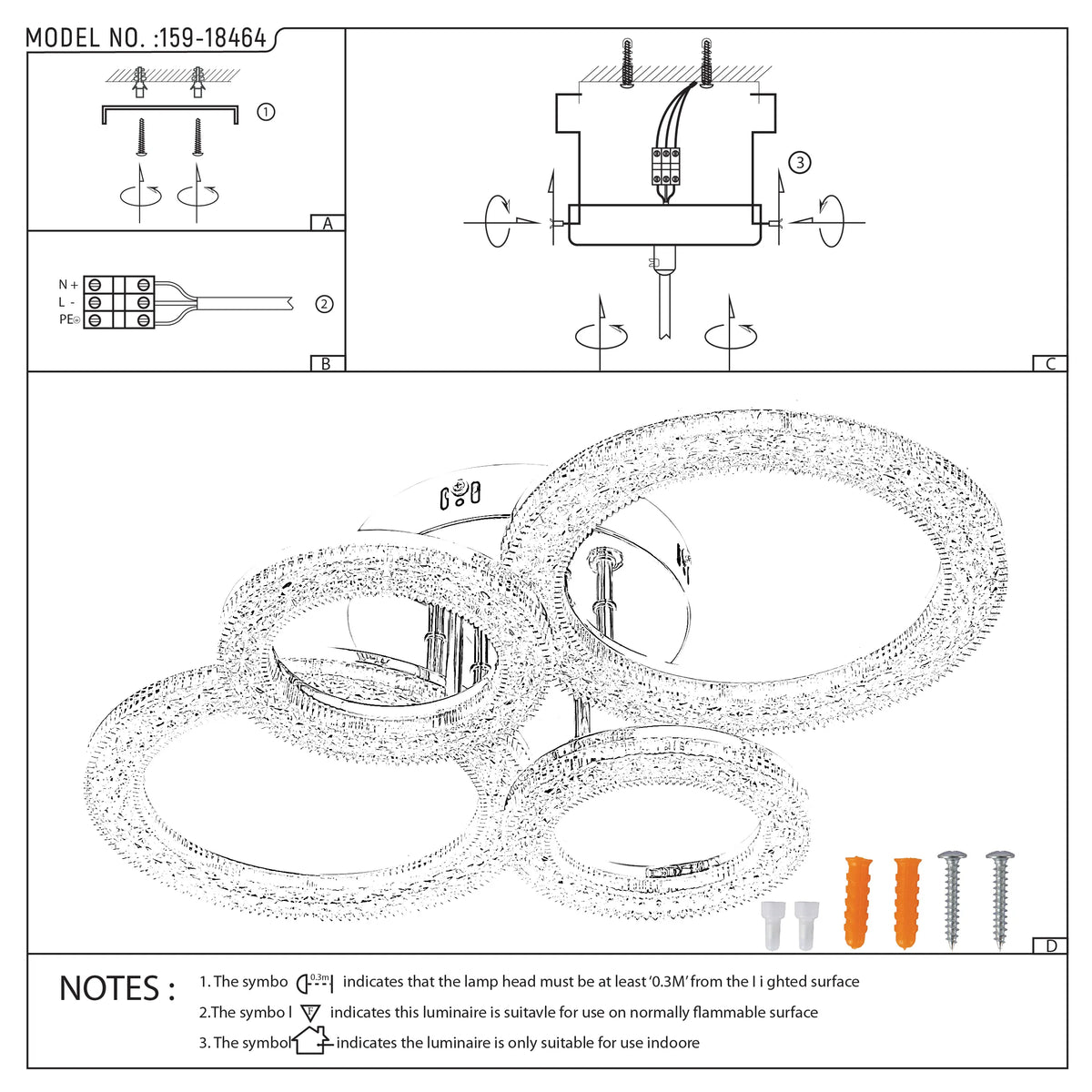 A multi-ring LED ceiling light. It is a modern and stylish fitting with crystal accents, perfect for a contemporary home.