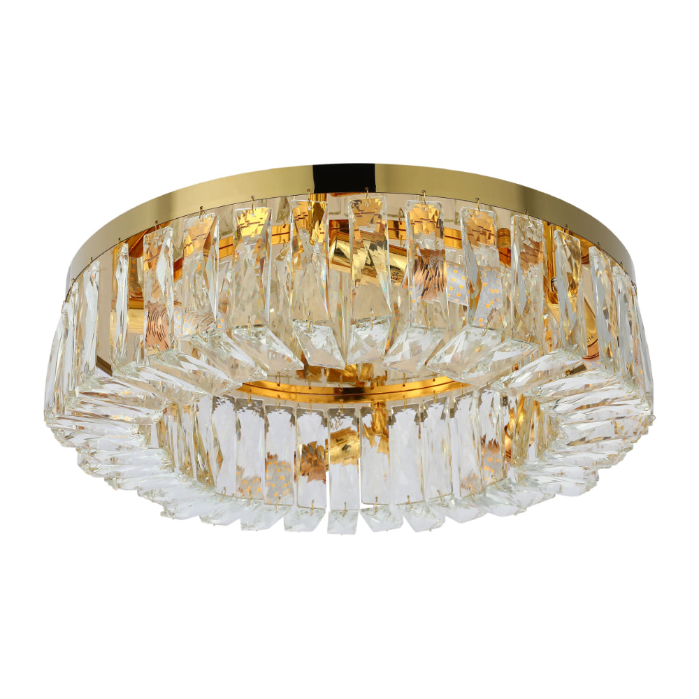 Crystal Round Flush Chandelier Light D500 Gold E14x6 1