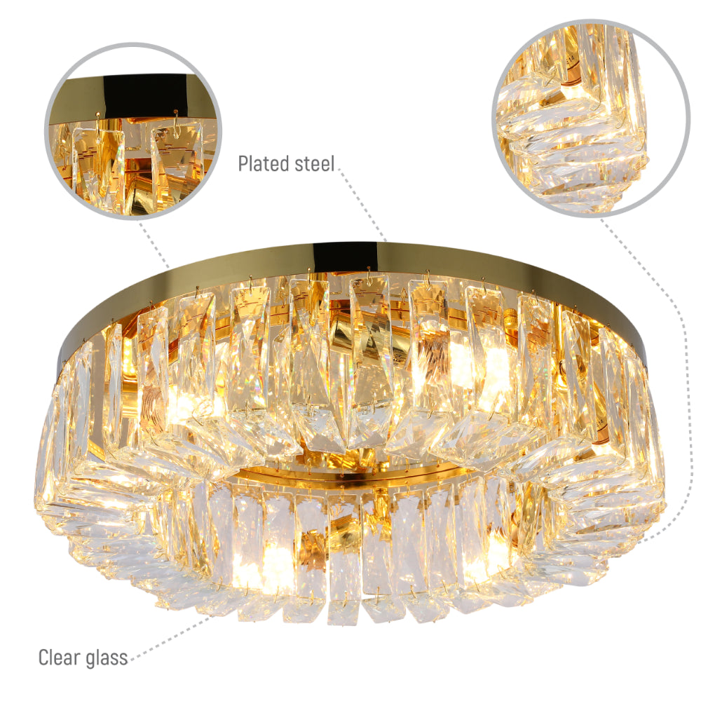 Crystal Round Flush Chandelier Light D500 Gold E14x6