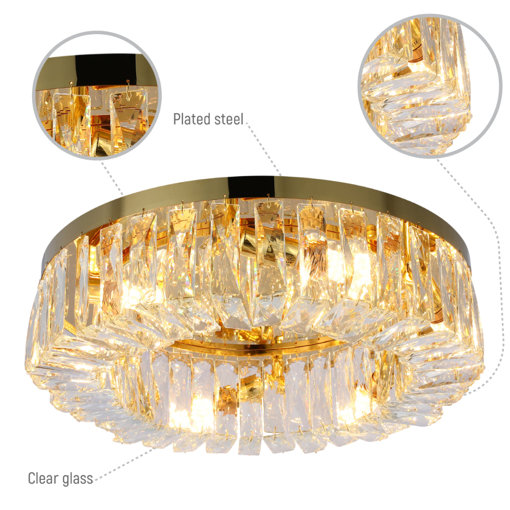 Crystal Round Flush Chandelier Light D500 Gold E14x6 6