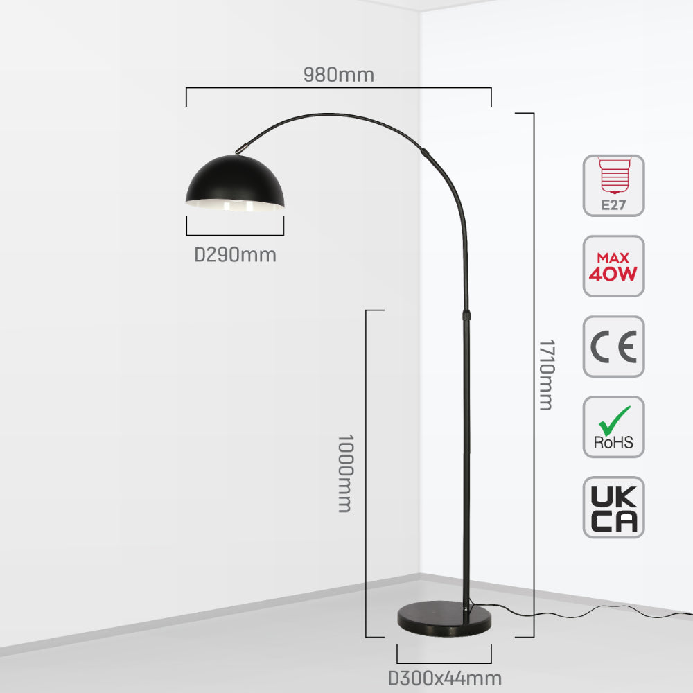 Curved Arc Floor Lamp with Rotatable Dome Shade in Black 5
