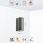 Size and specs of Up-Down Wall Lamp IP54 Grey 2xGU10 Fitting | TEKLED 182-03348