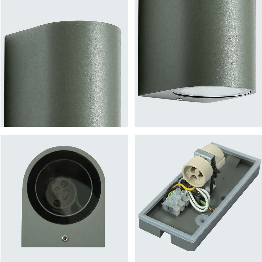 Detailed shots of Up-Down Wall Lamp IP54 Grey with 2xGU10 Fitting | TEKLED 182-03348