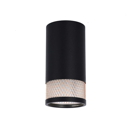 A stylish, matte black cylinder spotlight with a decorative mesh band. Perfect for adding a modern touch to any room.