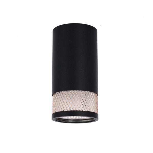 A stylish, matte black cylinder spotlight with a decorative mesh band. Perfect for adding a modern touch to any room.